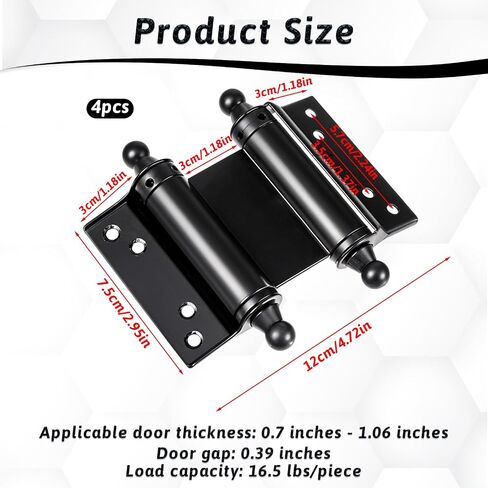 Double Action Spring Hinges, 4 Pack Self Closing Door Hinges 3" Black Stainless Steel Hinge with Adjusting Pins and Screws for Saloon Cafe Pub Bar Swinging Fence in Saudi Arabia