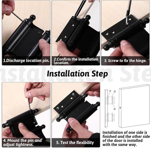 Double Action Spring Hinges, 4 Pack Self Closing Door Hinges 3" Black Stainless Steel Hinge with Adjusting Pins and Screws for Saloon Cafe Pub Bar Swinging Fence in Saudi Arabia