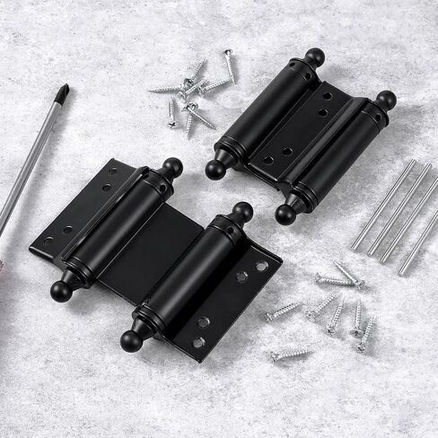 Double Action Spring Hinges, 4 Pack Self Closing Door Hinges 3" Black Stainless Steel Hinge with Adjusting Pins and Screws for Saloon Cafe Pub Bar Swinging Fence in Saudi Arabia