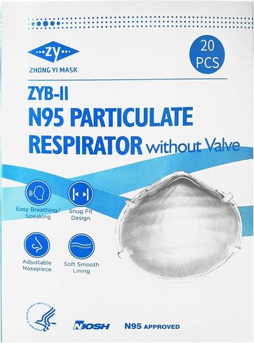 ZYB-11 أقنعة N95 المعتمدة من NIOSH للبالغين-حزمة بيضاء من 20 أقنعة تنفس N95 للبالغين | يمكن التخلص منها ، وملاءمة عالمية وأقنعة وجه N-95 للتنفس للبالغين in Kuwait