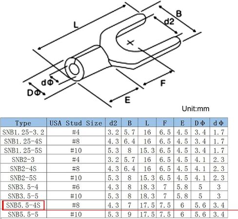 uxcell 50x Fork Type Copper Non-Insulated Spade Terminals SNB5.5-4S, 12-10 Wire Size, 8 Stud Size in Saudi Arabia