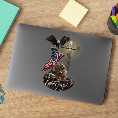 العلم الأمريكي المخضرم مع Eagle و Jesus Cross Lost ننسى شارات نافذة السيارة ، هدية ذات مغزى للمحاربين القدامى الأمريكيين ، ملصق شارات فينيل Car الشفاف لنوافذ السيارة | 6 " in Kuwait