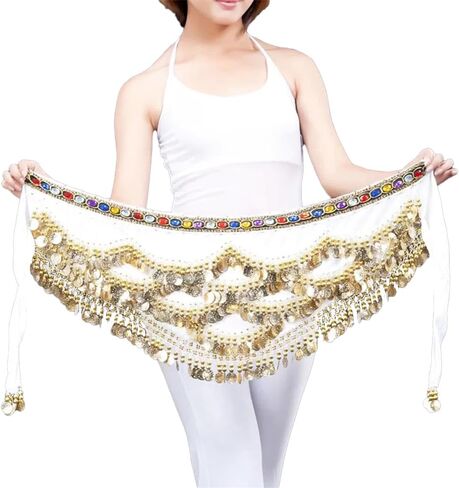 Women Belly Dance Hip Scarves for Dancing 328 Gold Coin Belts Dancing Wrap Skirts in Kuwait