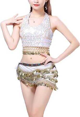 Women Belly Dance Hip Scarves for Dancing 328 Gold Coin Belts Dancing Wrap Skirts in Kuwait