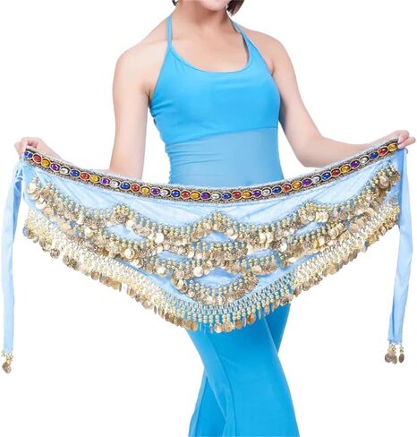 Women Belly Dance Hip Scarves for Dancing 328 Gold Coin Belts Dancing Wrap Skirts in Kuwait