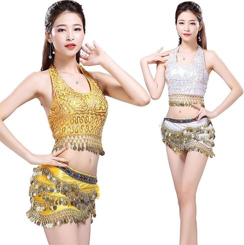 Women Belly Dance Hip Scarves for Dancing 328 Gold Coin Belts Dancing Wrap Skirts in Kuwait