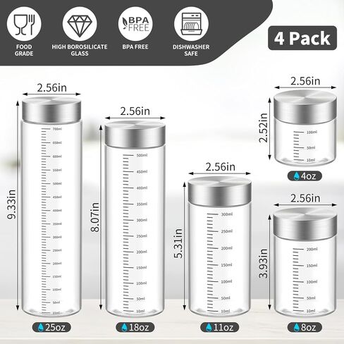 8 Oz Glass Juice Bottles, 4 Pack Glass Bottles with Lids, BPA Free, Borosilicate Glass, Leak Proof Lids for Juicing, Smoothies, Infused Water, Beverage Storage, Shaker Bottles in Saudi Arabia