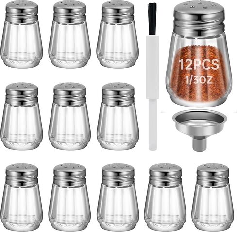 0.3 OZ Mini Salt and Pepper Shakers 12 Pcs - Small Mini Salt Shaker Clear Seasoning Shakers Tiny Glass Spice Containers, Portable Small Seasonging Jars for kitchen, Picnic (Silver) in Kuwait