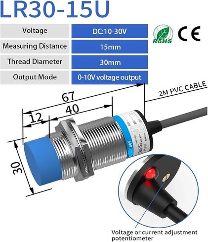 1 PCS استشعار القرب من الإزاحة الخطي التناظرية M12 M18 M30 0-10V الجهد أو مفتاح استشعار الخرج الحالي 4-20MA (M30 15mm0-10V Output) in Kuwait