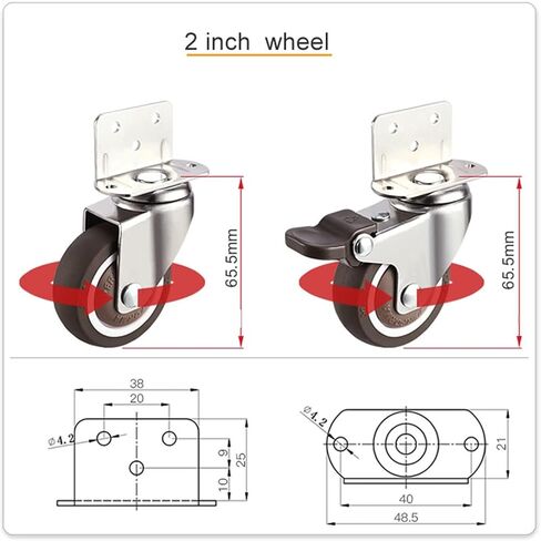 Super Mute L Type Side Mounted Wheels Casters TPE Splint Wheel with Bearings Wheel 1Pcs(with Brake,1.0 Inch) in Saudi Arabia