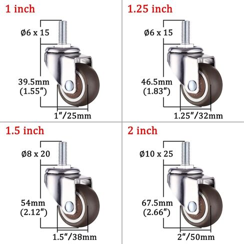 1/4PCS 360 Degree Swivel Casters Wheel Rubber Rollers Blue No Noise Wheels(B1246,4PCS 1.25 Inch) in Saudi Arabia