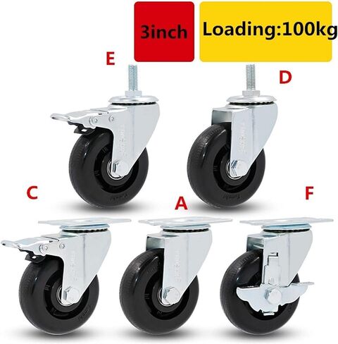 Heavy Duty Loading 100kg Rubber Swivel Castor Wheels with Brake Universal Wheel 1Pcs(B3) in Saudi Arabia