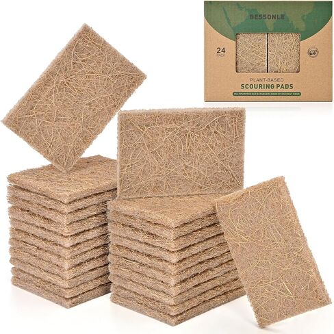 24 Pack Natural Scrub Kitchen Sponges - Coconut Husk Non Abrasive Scouring Pads - Multipurpose Scrubbing for Dishes - Heavy Duty Dishes, Pan and Pot Scrubbers for Kitchen Non Scratch in Saudi Arabia