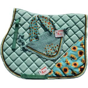 Mint Green عباد الشمس كل الغرض من وسادة السرج الإنجليزي مع محرك الطيران المطابق - مجموعة سرج القفز المصنوعة يدويًا in Kuwait