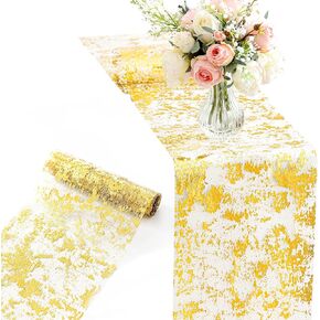 9FT Glitter Gold Table Runner 11 Inches Wide Thin Metallic Mesh Sparkle Runner Roll Table Decor for Wedding Bridal Shower, Baby Shower Party Decor (Gold, 9FT) in Saudi Arabia