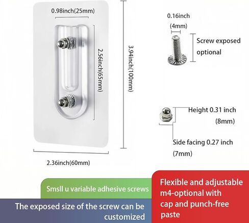 2 PCS خطاف المسمار اللاصقة ، （16mm） إثبات الماء الشفافة الصغيرة متغيرة على شكل حرف U متغير الملعب مزدوج نوع السنانير الجدار اللزج للمطبخ ، الحمام ، المكتب in Kuwait