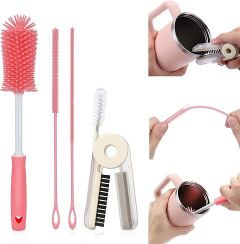 Mity Rain Silicone Straw Cleaner Brush-تشمل منظف القش لكؤوس ستانلي ، وفرشاة طويلة وغسل غطاء الكوب ، وجميع كوب البهلوان ، وزجاجات الأطفال-مجموعة تنظيف متعددة الاستخدامات in Saudi Arabia