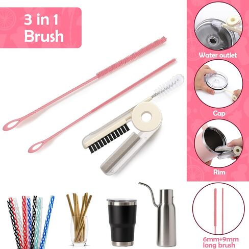 Mity Rain Silicone Straw Cleaner Brush-تشمل منظف القش لكؤوس ستانلي ، وفرشاة طويلة وغسل غطاء الكوب ، وجميع كوب البهلوان ، وزجاجات الأطفال-مجموعة تنظيف متعددة الاستخدامات in Saudi Arabia