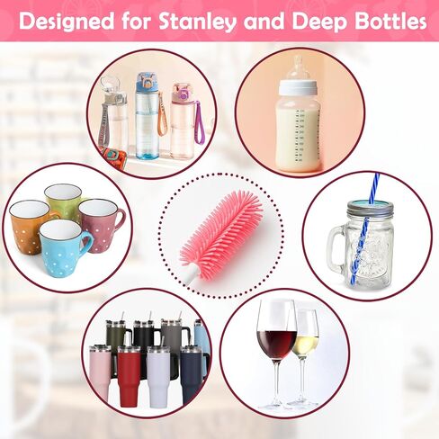 Mity Rain Silicone Straw Cleaner Brush-تشمل منظف القش لكؤوس ستانلي ، وفرشاة طويلة وغسل غطاء الكوب ، وجميع كوب البهلوان ، وزجاجات الأطفال-مجموعة تنظيف متعددة الاستخدامات in Saudi Arabia