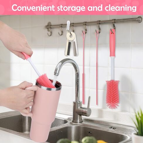Mity Rain Silicone Straw Cleaner Brush-تشمل منظف القش لكؤوس ستانلي ، وفرشاة طويلة وغسل غطاء الكوب ، وجميع كوب البهلوان ، وزجاجات الأطفال-مجموعة تنظيف متعددة الاستخدامات in Saudi Arabia