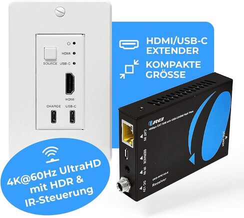 4K HDMI/USB-C Extender by OREI, Over Single Cat6/Cat7 Cable Wall Plate Transmitter 4K @ 60Hz UltraHD with HDR & IR Control - Up to 165 ft in Saudi Arabia