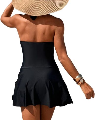 Women's One Piece Swimdress Tummy Control Cut Bathing Suit Tie Knot Swimsuit Sexy V Neck Criss Cross Halter Monikini in Kuwait