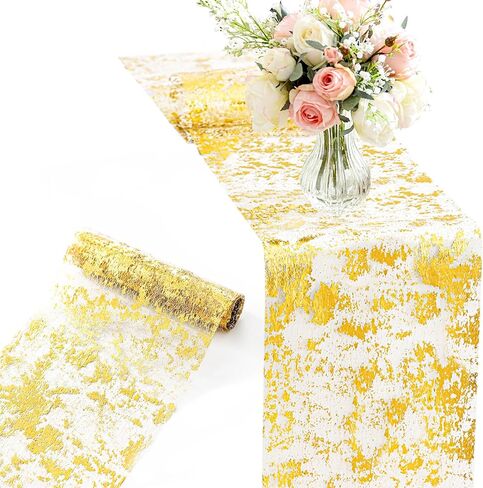 9ft Golit Golit Table Runner 11 بوصة واسعة رقيقة معدنية شبكية تألق لفة رول ديكور لدش الزفاف دش الزفاف ، ديكور حفلة استحمام الطفل (الذهب ، 9 أقدام) in Saudi Arabia