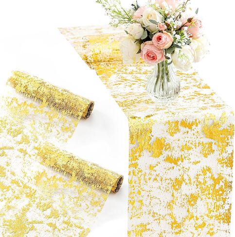 9ft Golit Golit Table Runner 11 بوصة واسعة رقيقة معدنية شبكية تألق لفة رول ديكور لدش الزفاف دش الزفاف ، ديكور حفلة استحمام الطفل (الذهب ، 9 أقدام) in Kuwait