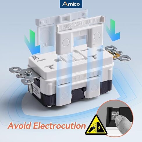 Amico GFCI Outlet 20 Amp with Thinner Design 12 Pack, Weather Resistant (WR), Self-Test GFI Receptacles with LED Indicator, Wall Plates and Screws Included, Indoor or Outdoor, ETL Listed, White in Saudi Arabia