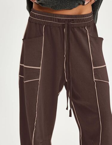 Wide Leg Barrel Sweatpants for Women Babby Palazzo Pants Drawstring High Waist Color Block Lounge Sweat Pant in Saudi Arabia