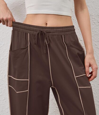 Wide Leg Barrel Sweatpants for Women Babby Palazzo Pants Drawstring High Waist Color Block Lounge Sweat Pant in Saudi Arabia