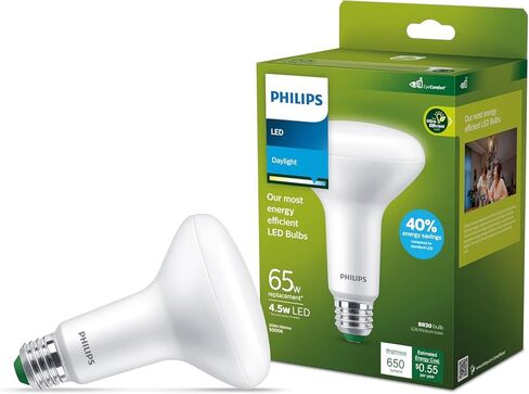 PHILIPS LED 65W BR30 3-Pack Ultra Efficient Soft White Light Bulbs (3000K) 650 Lumen (4.5W = 65W) Dimmable Frosted Flicker-Free Light Bulbs in Saudi Arabia