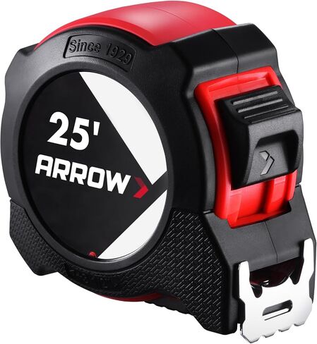 Arrow 25FT Tape Measure, Easy Read Measuring Tape with Dual Locking System, Double Sided Measurement Tape with 1.25″ Blade, Belt Clip, Dual-End Metal Hook, and Rubber Protective Casing in Saudi Arabia