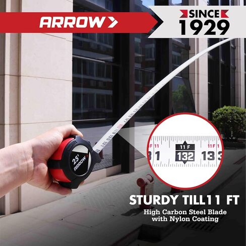 Arrow 25FT Tape Measure, Easy Read Measuring Tape with Dual Locking System, Double Sided Measurement Tape with 1.25″ Blade, Belt Clip, Dual-End Metal Hook, and Rubber Protective Casing in Saudi Arabia