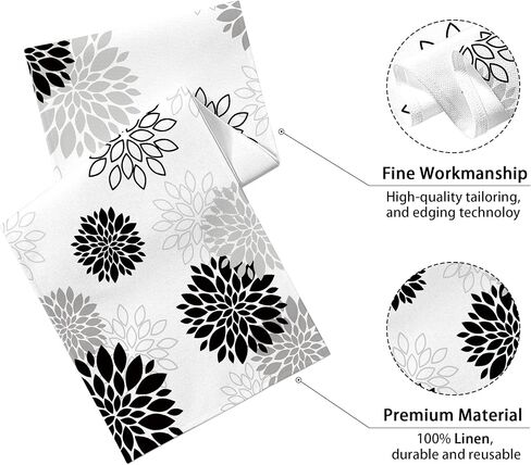 Dahlia Flower Table Runner 13x71 Inch Farmhouse Black Gray Runners Modern Table Decorations Rustic Geometric Coffee Table Runner for Home Kitchen Dining Room Party (13"x71", Dahlia Floral-Black) in Kuwait