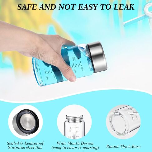 4 Pack 12 oz Glass Juice Bottles, Wide Mouth Glass Water Bottles with Lids - for Juicing, Smoothies, Milk, Protein, BPA Free, Reusable, Stainless Steel Lids, Leak Proof, Shaker bottle in Saudi Arabia