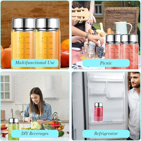 4 Pack 12 oz Glass Juice Bottles, Wide Mouth Glass Water Bottles with Lids - for Juicing, Smoothies, Milk, Protein, BPA Free, Reusable, Stainless Steel Lids, Leak Proof, Shaker bottle in Saudi Arabia