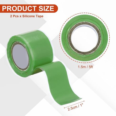 uxcell 2 pcs شريط السيليكون ذاتي دمج ذاتي ، 1 "× 5 قدم مقاوم للماء شريط تسرب تسرب ماء لمقابض إصلاح خرطوم أنبوب السباكة ، الأخضر in Saudi Arabia