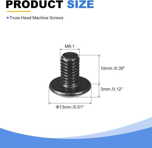 uxcell M6-1 x 12mm Truss Head Phillips Machine Screws, Full Thread, Phillips Drive, 304 Stainless Steel 18-8, Black Oxide Finish, Quantity 15 in Saudi Arabia