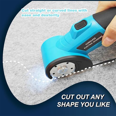 Cordless Electric Scissors, Cardboard Cutter, Rotary Cutter, with LED Light and Safety Lock, Suitable for Cutting Carpets, Leather, Cardboard, Fabrics, Plastics, Etc. Safe and Easy to Hold(Blue) in Saudi Arabia