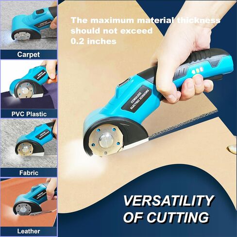 Cordless Electric Scissors, Cardboard Cutter, Rotary Cutter, with LED Light and Safety Lock, Suitable for Cutting Carpets, Leather, Cardboard, Fabrics, Plastics, Etc. Safe and Easy to Hold(Blue) in Saudi Arabia