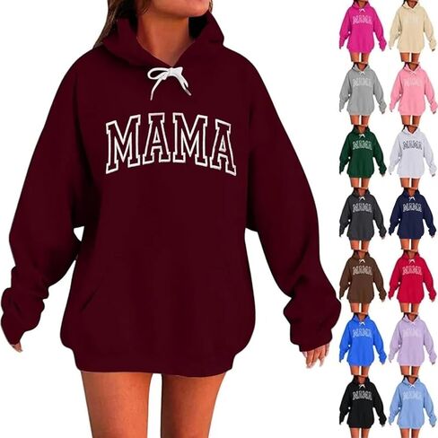 Mama Sweatshirts for Women Embroidered Long Sleeve Hoodies with Pockets Soft Comfy Lounge Fall Winter Fashion Outfits in Kuwait