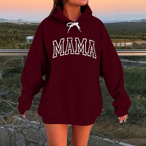 Mama Sweatshirts for Women Embroidered Long Sleeve Hoodies with Pockets Soft Comfy Lounge Fall Winter Fashion Outfits in Kuwait