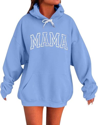 Mama Sweatshirts for Women Embroidered Long Sleeve Hoodies with Pockets Soft Comfy Lounge Fall Winter Fashion Outfits in Kuwait