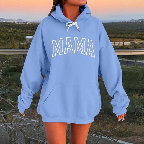 Mama Sweatshirts for Women Embroidered Long Sleeve Hoodies with Pockets Soft Comfy Lounge Fall Winter Fashion Outfits in Kuwait