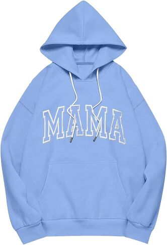Mama Sweatshirts for Women Embroidered Long Sleeve Hoodies with Pockets Soft Comfy Lounge Fall Winter Fashion Outfits in Kuwait