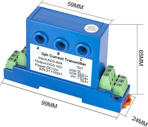 8 ملم ثقب DC12V Three-Phase AC Transmitter 10A 20a 50a تقسيم المستشعر الحالي 4-20MA 0-20MA 0-10MA (4-20MA ، 3PH-AC 0-30A) in Kuwait