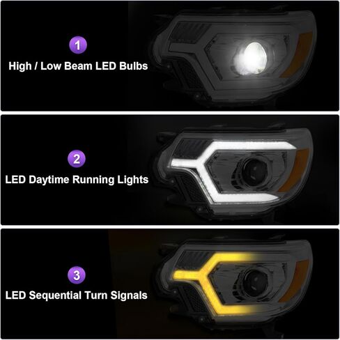 500 ٪ أكثر إشراقًا لمجموعة المصابيح الأمامية LED متوافقة مع 12-15 TACOMA مع إشارة الدوران المتسلسل 2012-2015 Tacoma Black Housing Amber Relfector in Kuwait