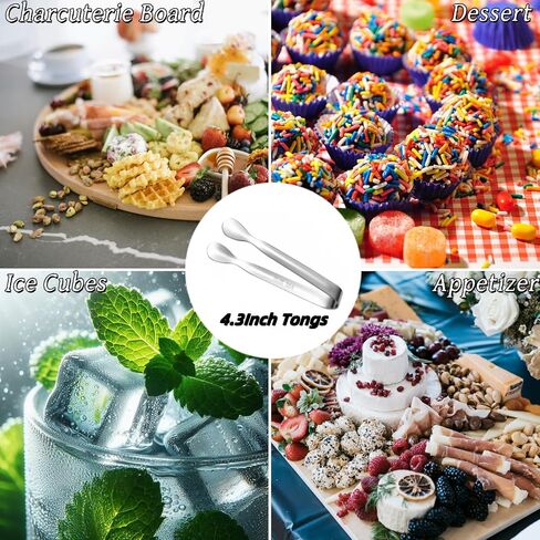 12Pcs 4.3Inch Mini Sugar Cube Tongs, 304 Stainless Steel Small Serving Tongs for Charcuterie Board, Appetizer Platters, Self-serve Setups, Tea Party Catering, Coffee, Desserts(Silver) in Saudi Arabia