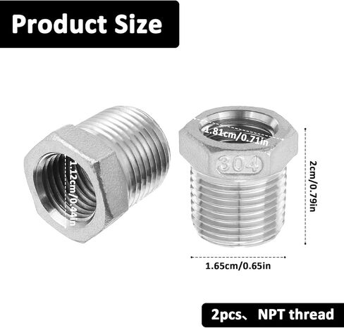 2 Pack 3/8 "npt male to 1/4" npt edual adapter ، محولات غسالة الضغط ، 304 محولات مخفض الخيط من الفولاذ المقاوم للصدأ ، محول أنابيب مياه جلبة سداسية لأنابيب المخفض in Saudi Arabia